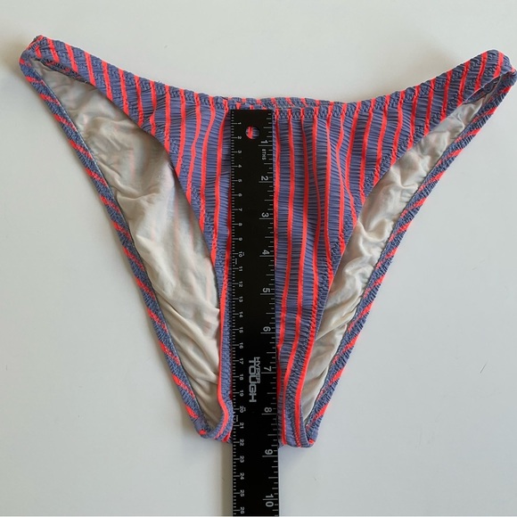 SOLID & STRIPED 2pcs Swimsuit Sz L Orange/Lilac Striped Tie Front Retro Stretchy - Picture 6 of 9